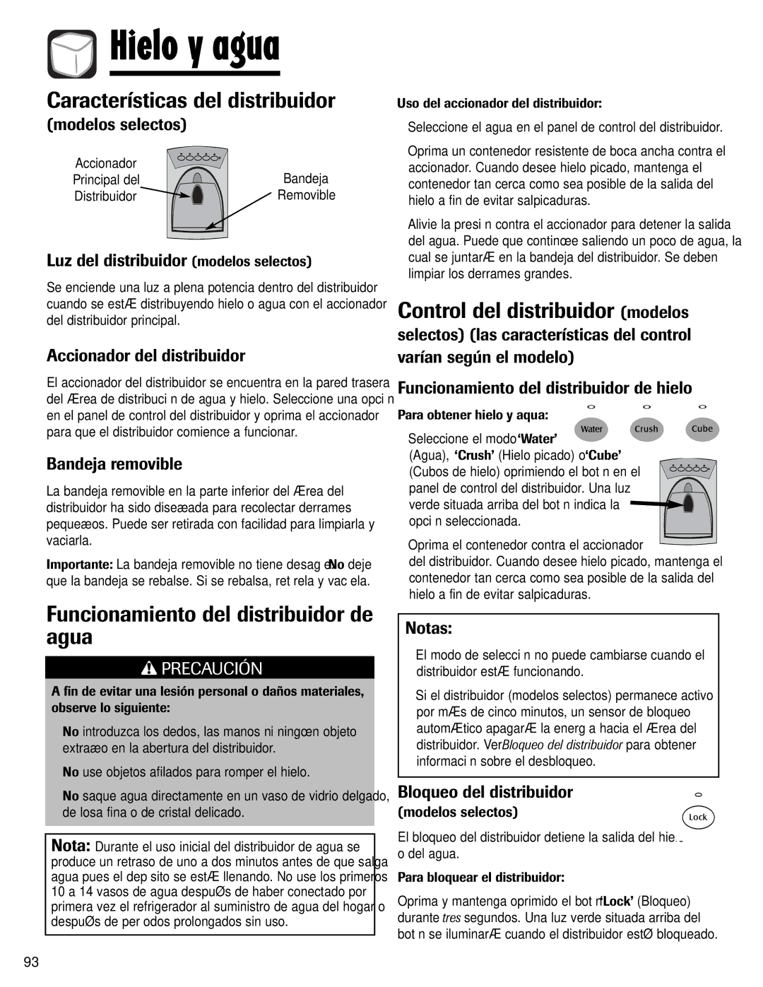 Magic Chef MSD2641KEB, 12842123 Características del distribuidor, Funcionamiento del distribuidor de agua 