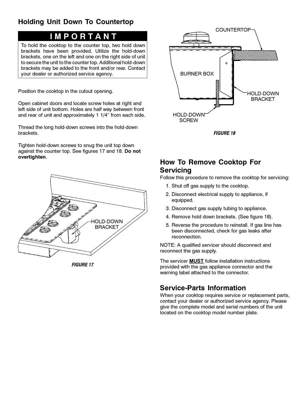 Magic Chef W10187822 Holding Unit Down To Countertop, How To Remove Cooktop For Servicing, Service-Parts Information 