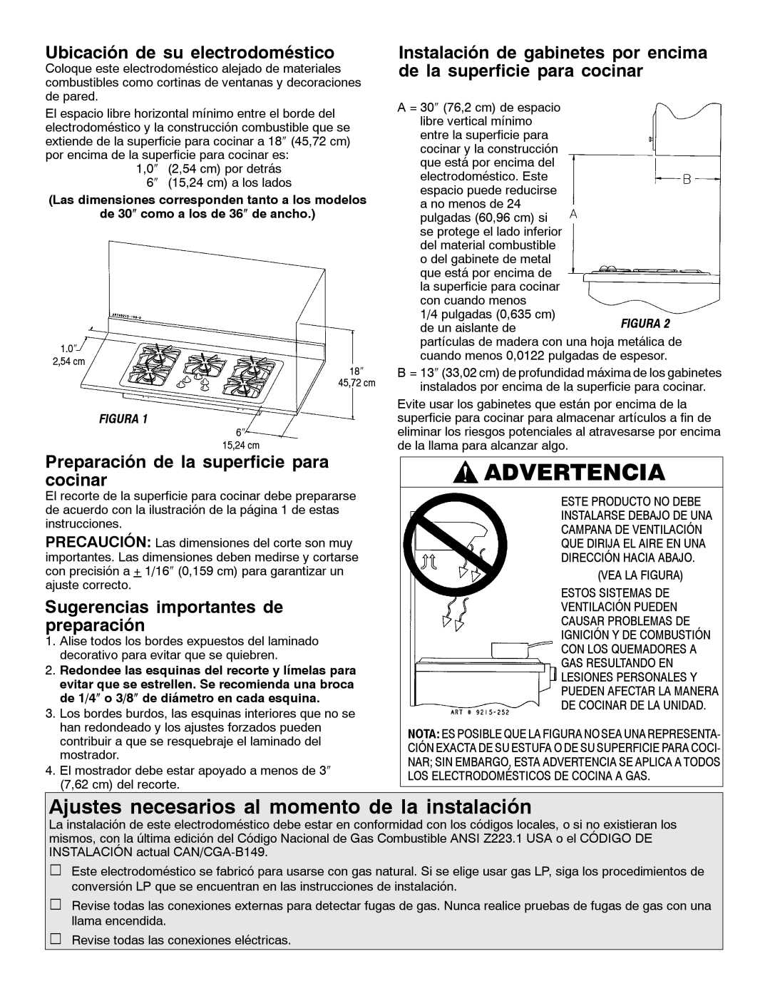 Magic Chef W10187822 installation manual Ajustes necesarios al momento de la instalación, Ubicación de su electrodoméstico 