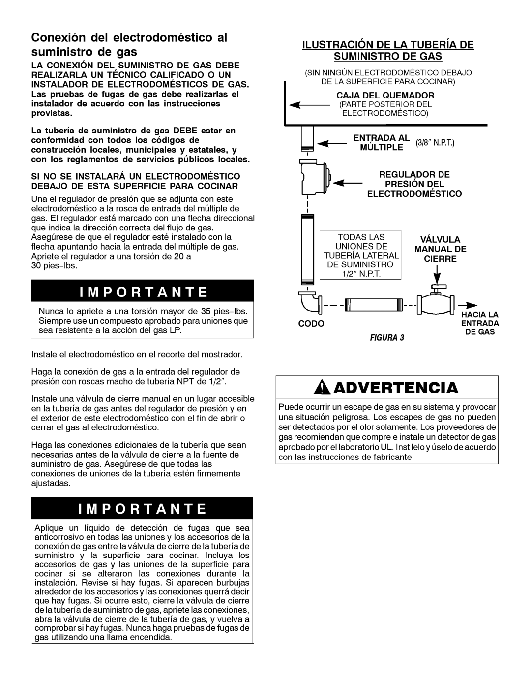 Magic Chef W10187822 Conexión del electrodoméstico al suministro de gas, Ilustración DE LA Tubería DE Suministro DE GAS 