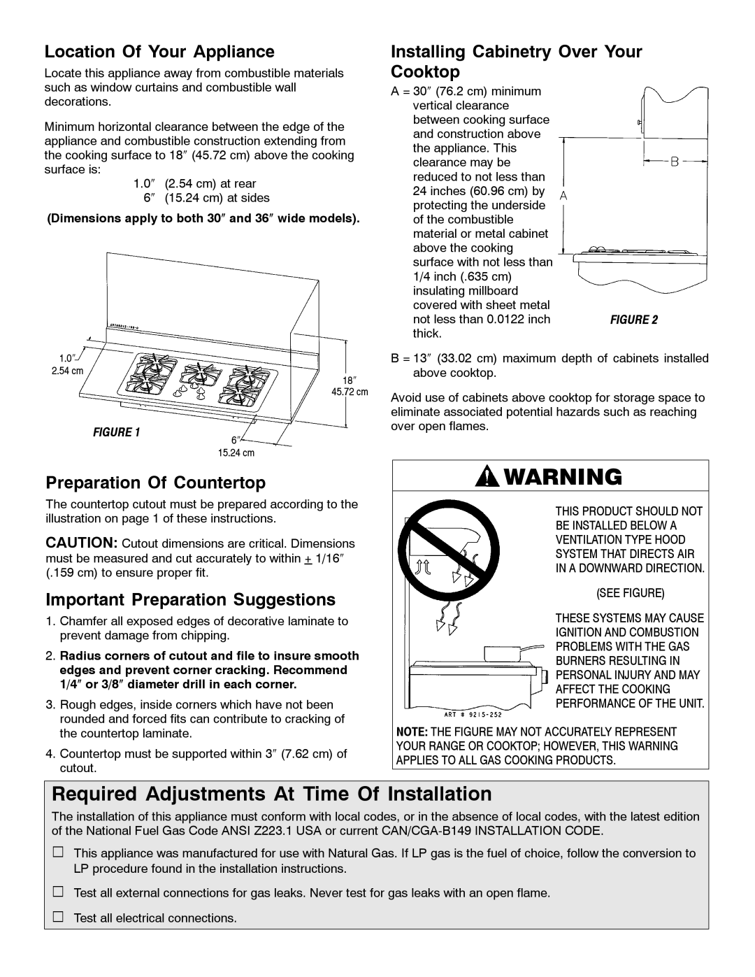 Magic Chef W10187822 Required Adjustments At Time Of Installation, Location Of Your Appliance, Preparation Of Countertop 