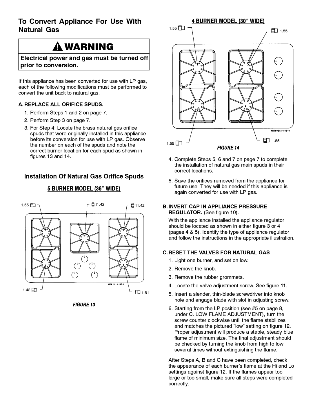 Magic Chef W10187822 To Convert Appliance For Use With Natural Gas, Installation Of Natural Gas Orifice Spuds 