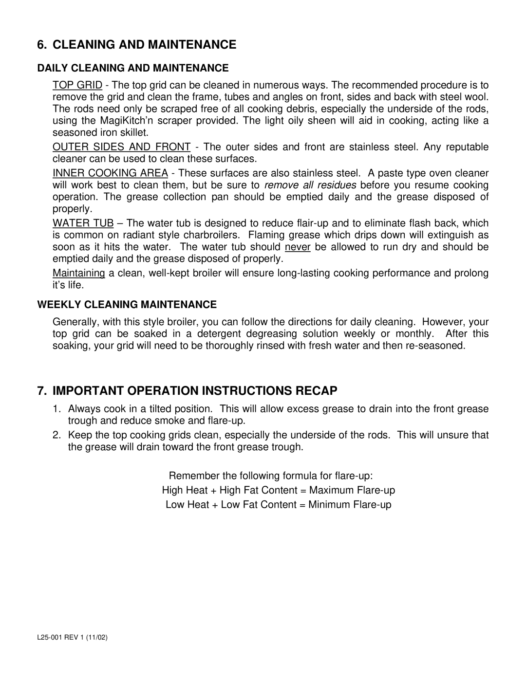 Magikitch'n 600 SERIES manual Cleaning and Maintenance, Important Operation Instructions Recap 