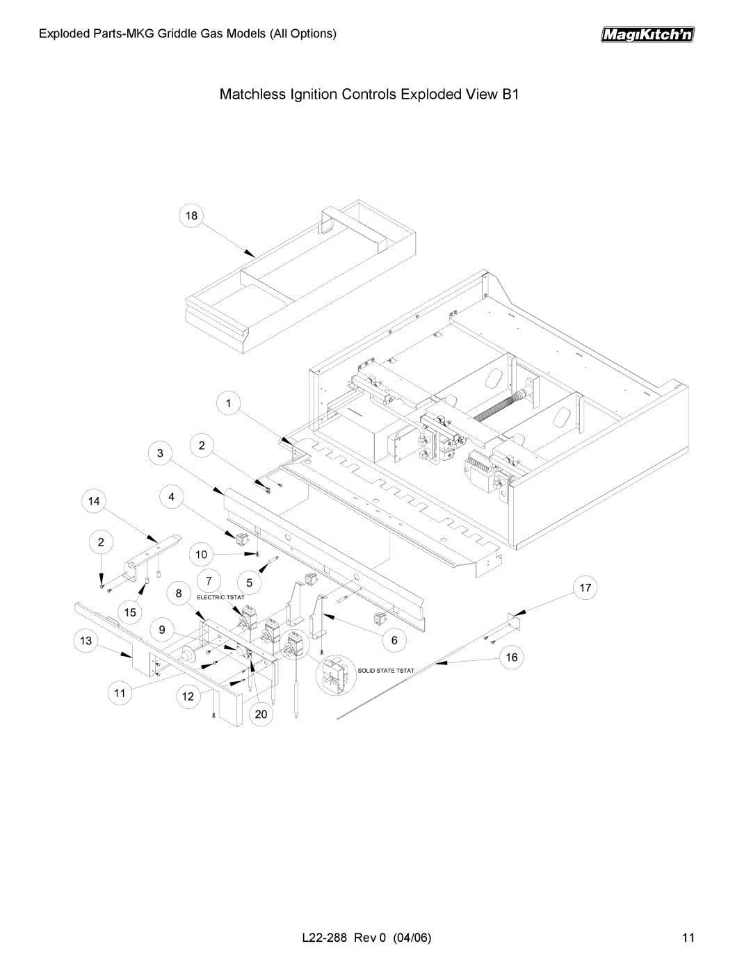 Magikitch'n L22-288 manual Matchless Ignition Controls Exploded View B1 