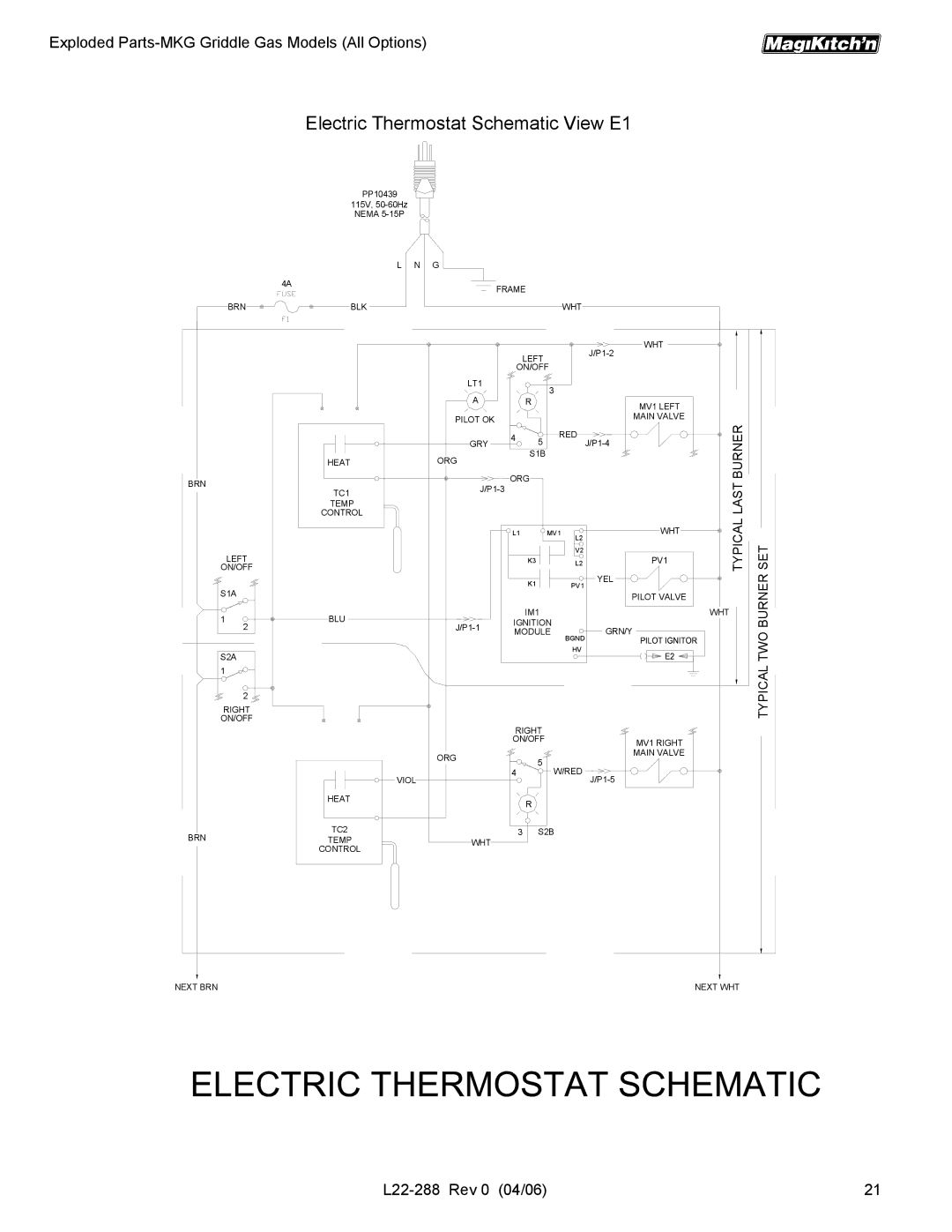 Magikitch'n L22-288 manual Electric Thermostat Schematic View E1 