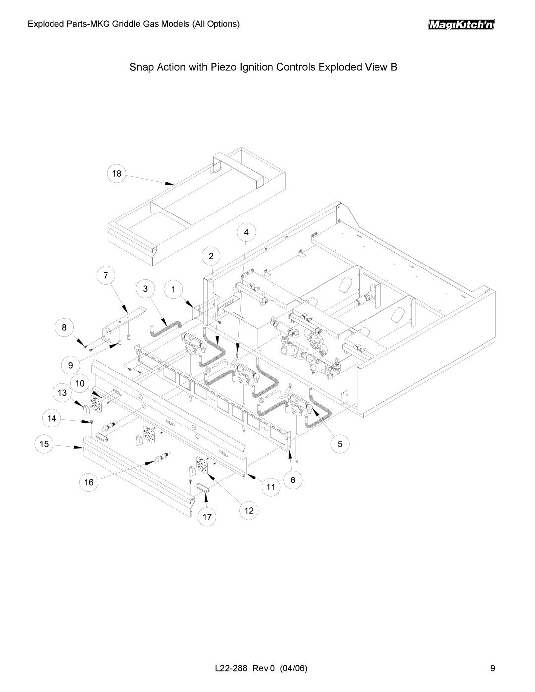 Magikitch'n L22-288 manual Snap Action with Piezo Ignition Controls Exploded View B 