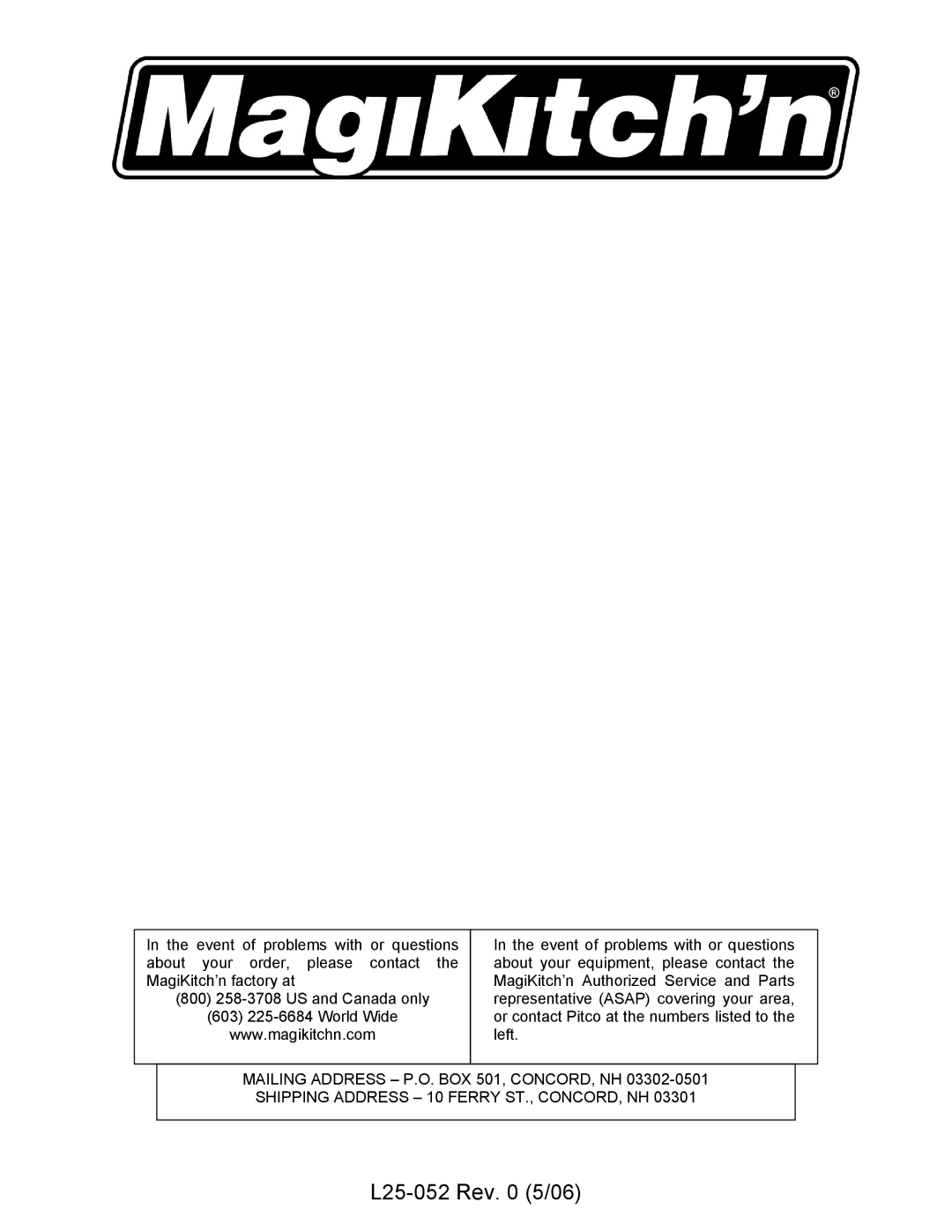 Magikitch'n MKG48, MKG72, MKG36, MKG60, MKG24 operation manual L25-052 Rev 5/06 