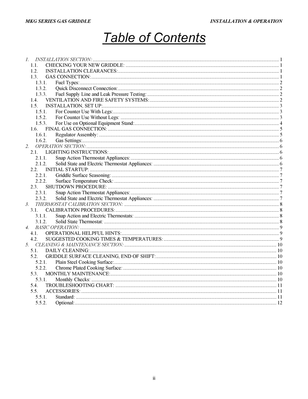 Magikitch'n pmn operation manual Table of Contents 