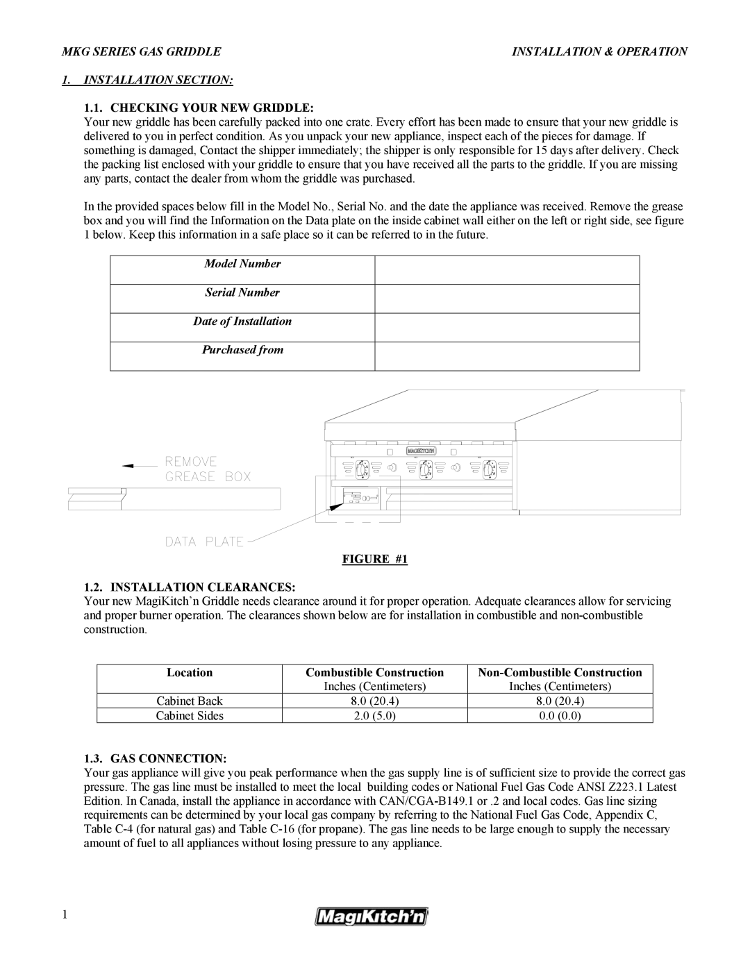 Magikitch'n pmn operation manual Checking Your NEW Griddle, GAS Connection 