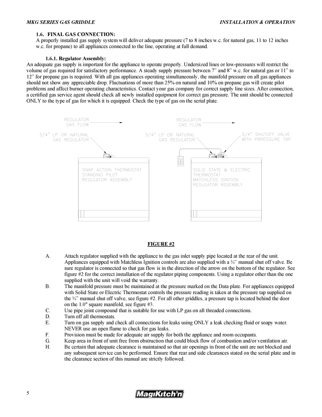 Magikitch'n pmn operation manual Final GAS Connection, Regulator Assembly 