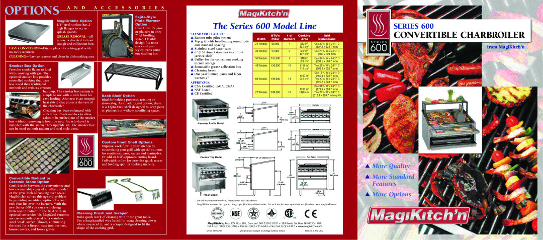 Magikitch'n SERIES 600 specifications Fajita-Style, MagiGriddle Option Plate Warmer, Smoker Box Option, Back Shelf Option 