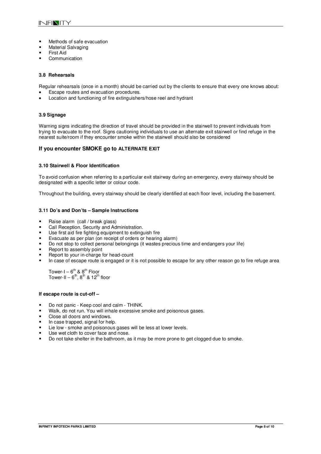 Magma manual Rehearsals, Signage, Stairwell & Floor Identification, 11 Do’s and Don’ts Sample Instructions 