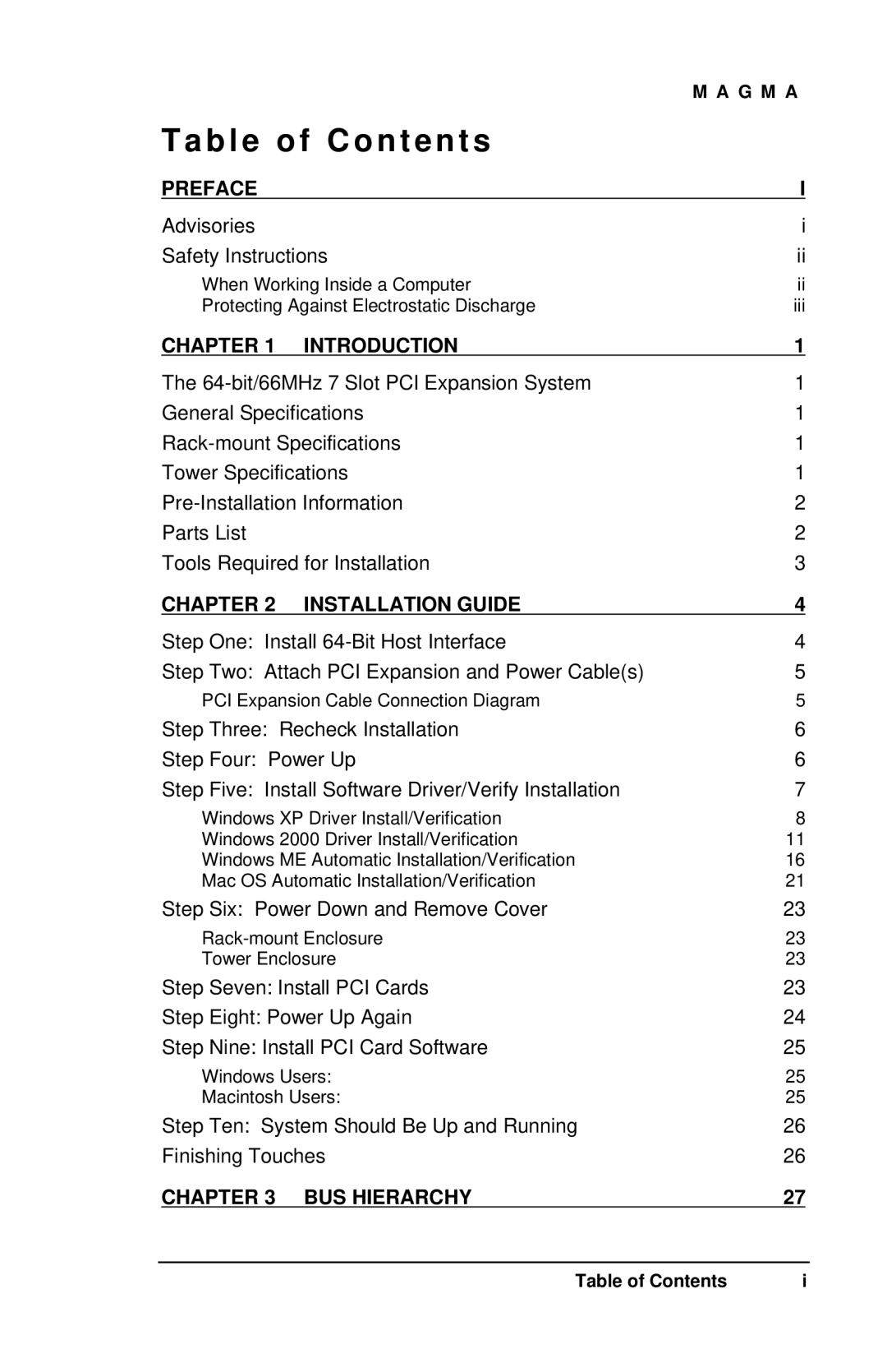 Magma 7 Slot Series user manual Table of Contents 