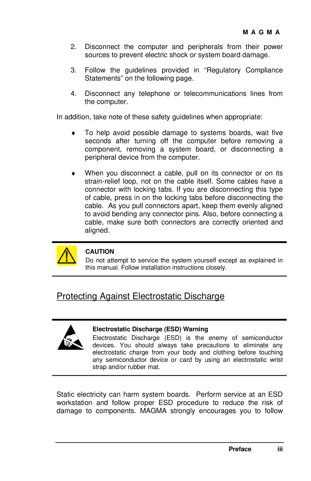 Magma 7 Slot Series user manual Protecting Against Electrostatic Discharge, Electrostatic Discharge ESD Warning 