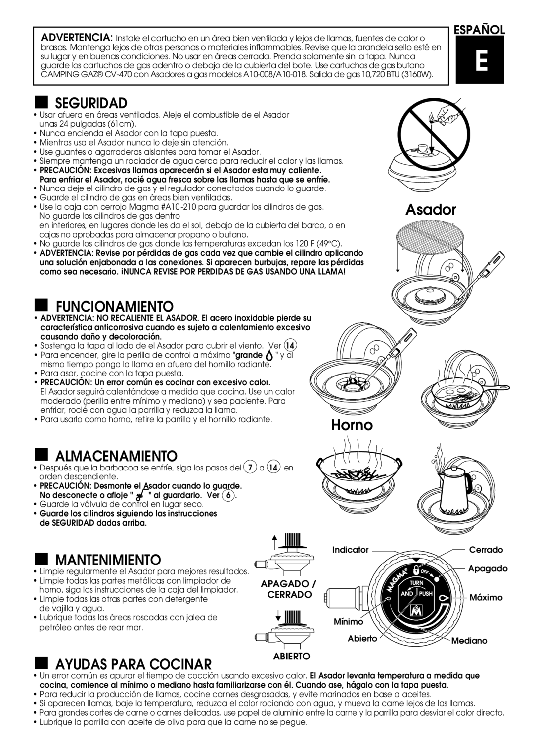 Magma A10-007/A10-017 A10-008/A10-018 A10-027/A10-027NZ A10-037/A10-037NZ Seguridad, Funcionamiento, Almacenamiento 