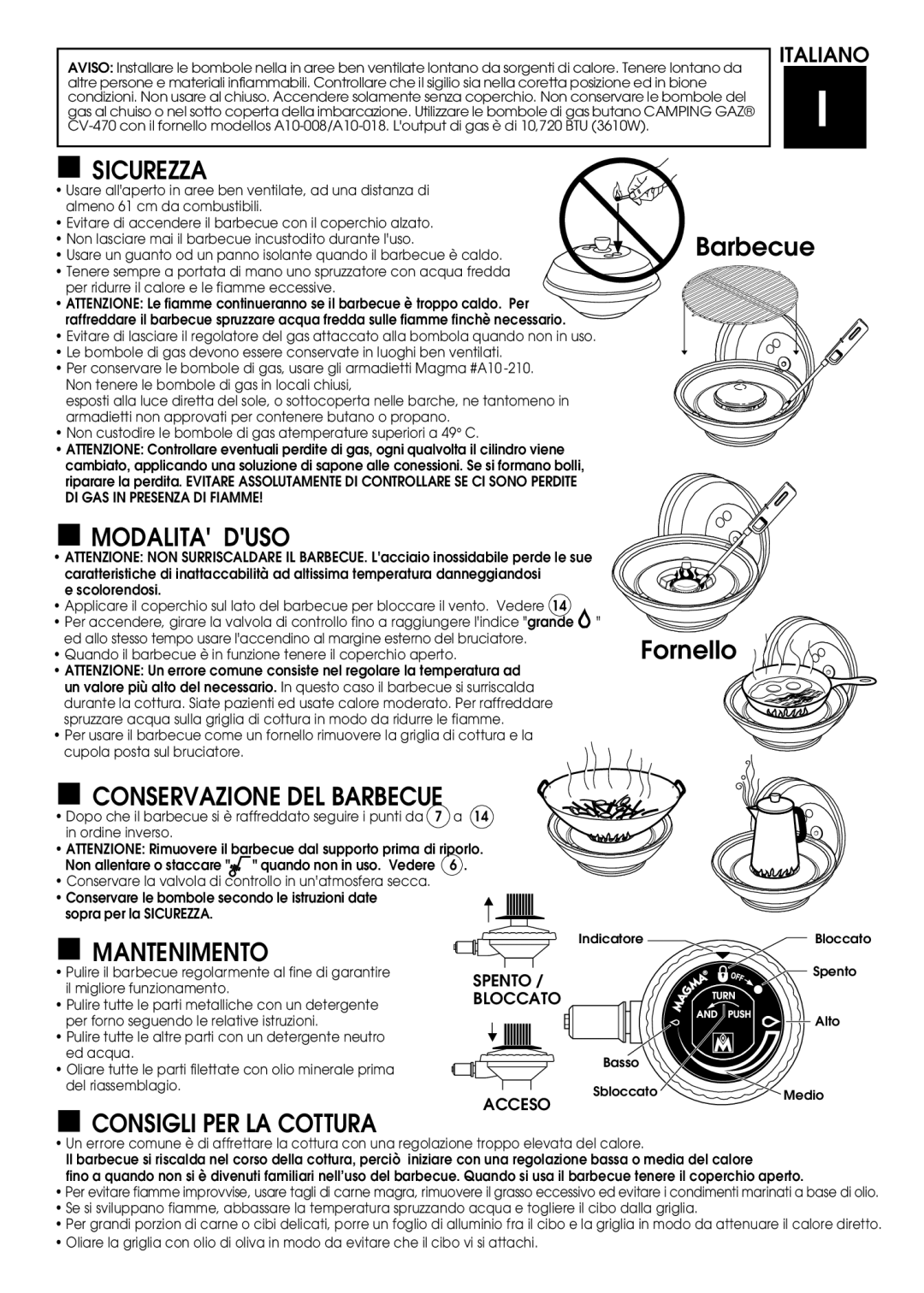 Magma A10-007/A10-017 A10-008/A10-018 A10-027/A10-027NZ A10-037/A10-037NZ Sicurezza, Modalita Duso, Mantenimento 