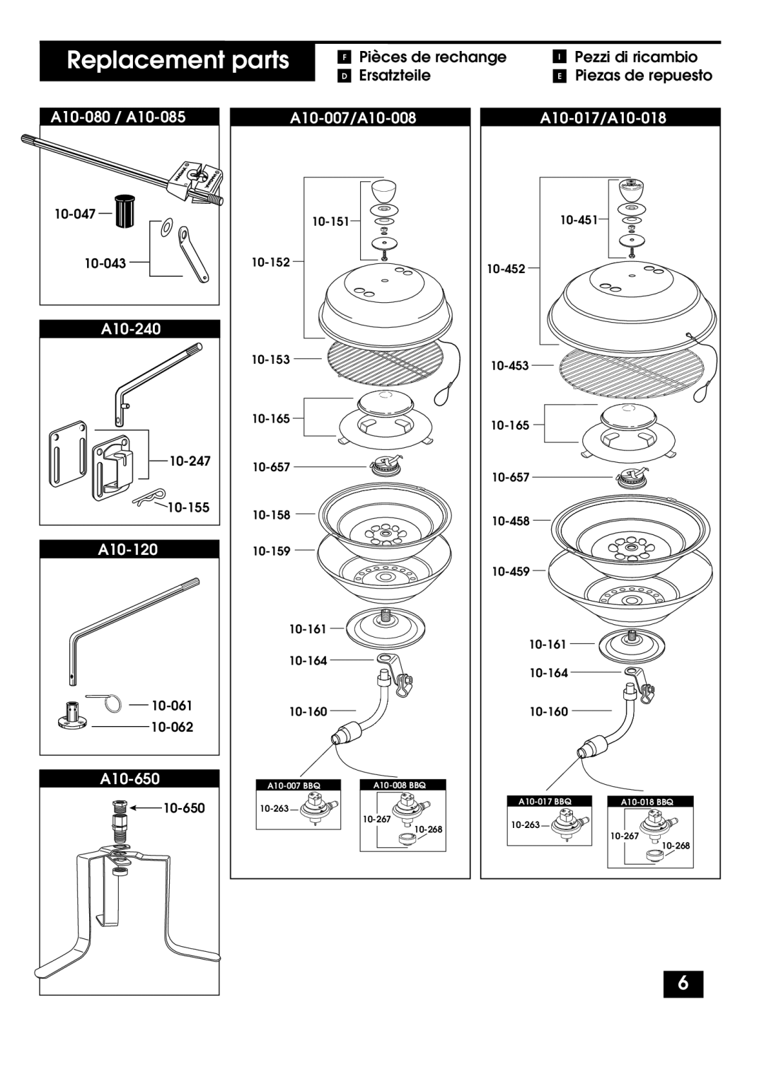 Magma A10-018, A10-037NZ, A10-027NZ, A10-007, A10-017, A10-008 Replacement parts, Pezzi di ricambio Piezas de repuesto 