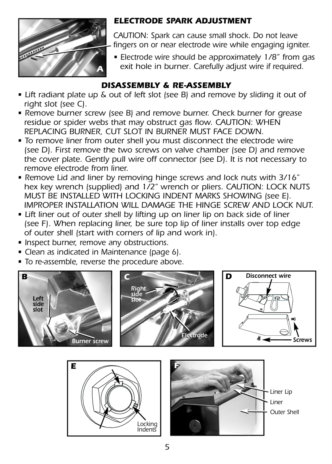 Magma A10-918L owner manual Electrode Spark Adjustment, Disassembly & RE-ASSEMBLY 