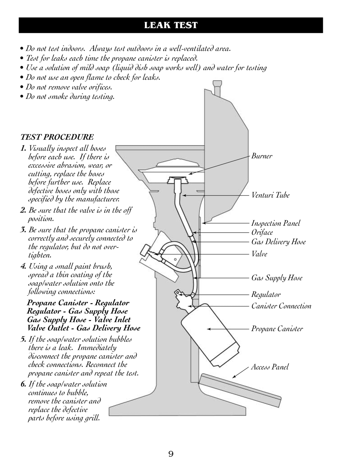 Magma DM10-016LP owner manual Leak Test, Be sure that the valve is in the off position, Tighten 