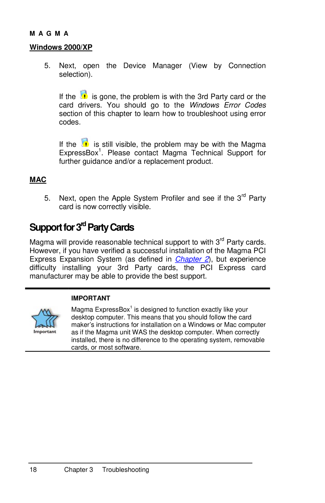 Magma EB1F, EB1H manual Supportfor3rd PartyCards, Windows 2000/XP 