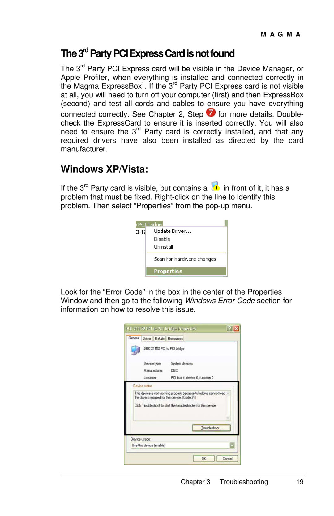 Magma EB1H, EB1F manual The3rd PartyPCIExpressCardisnotfound, Windows XP/Vista 