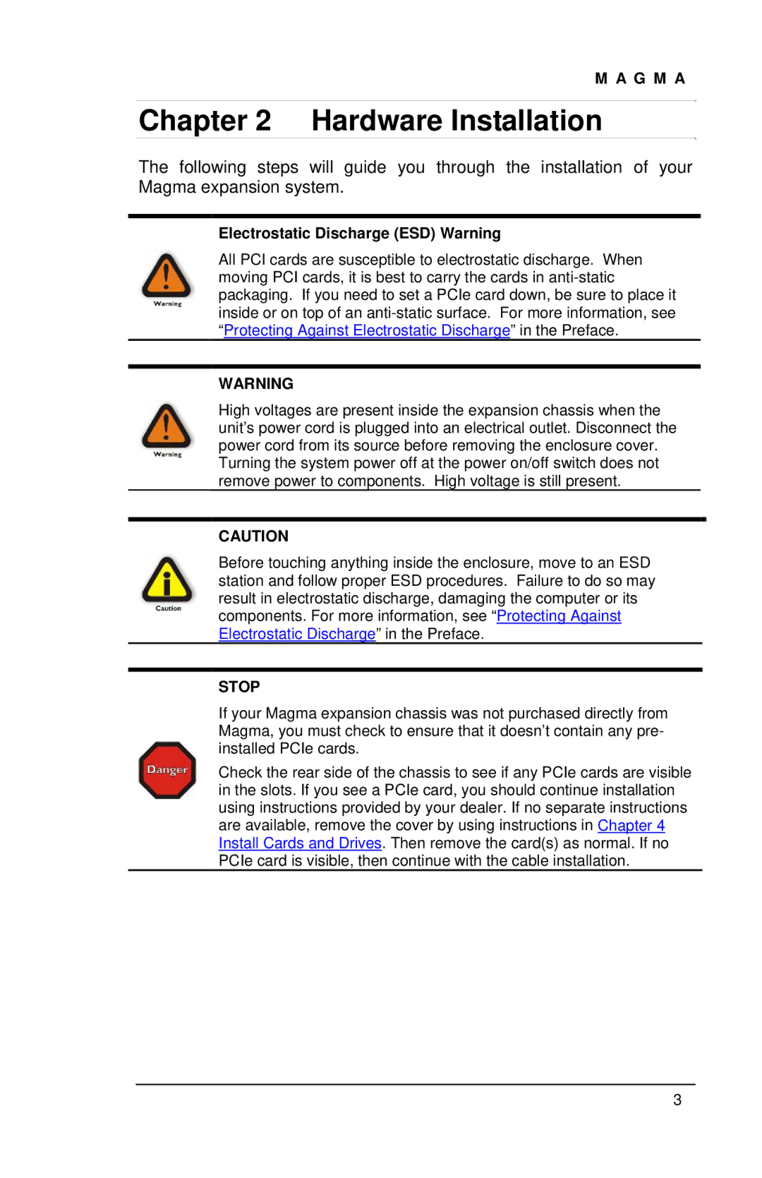 Magma EB2R user manual Hardware Installation, Stop 