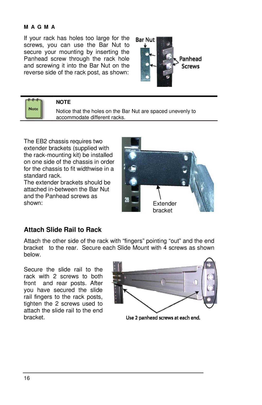 Magma EB2R user manual Attach Slide Rail to Rack 