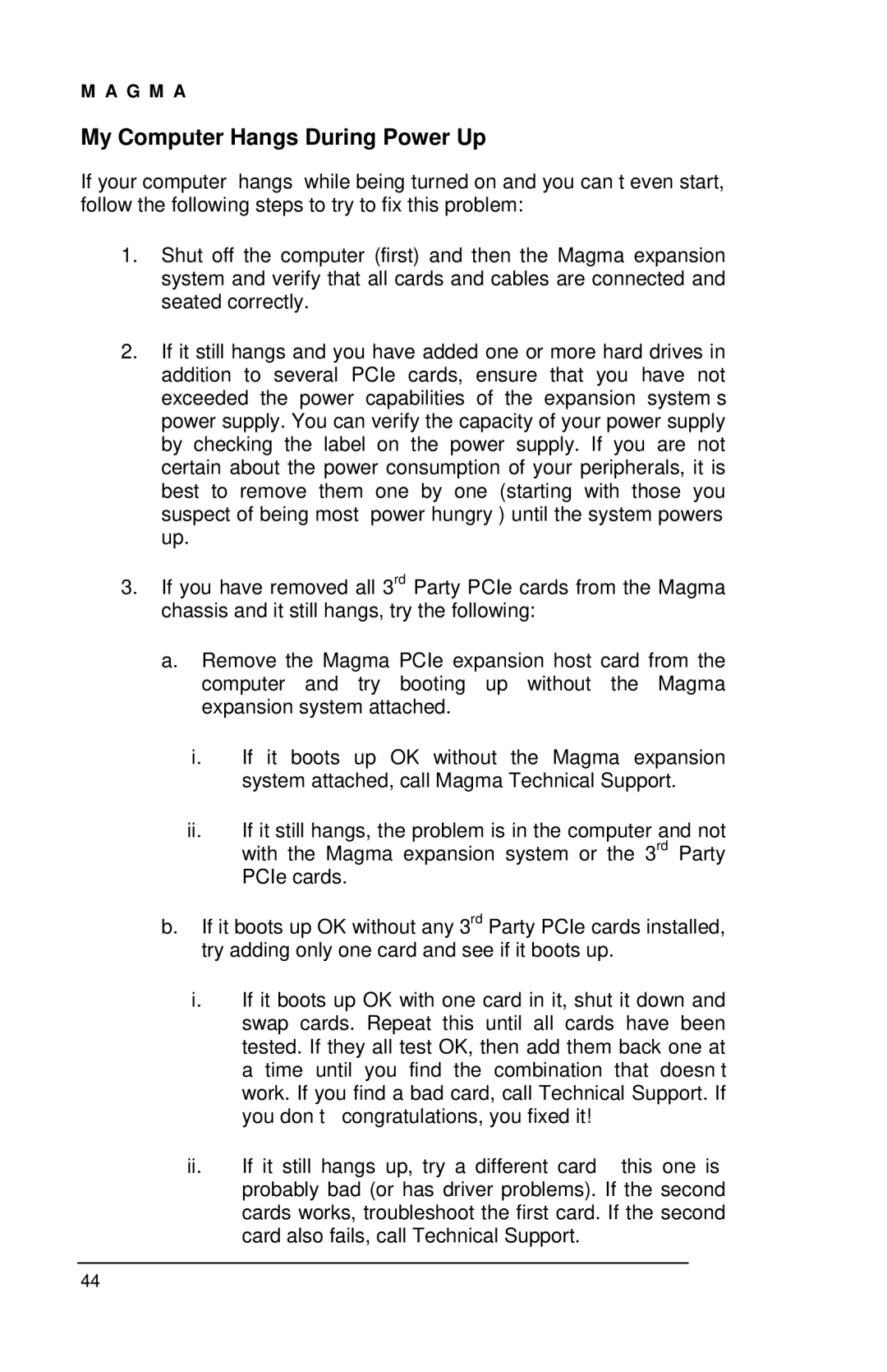 Magma EB2R user manual My Computer Hangs During Power Up 