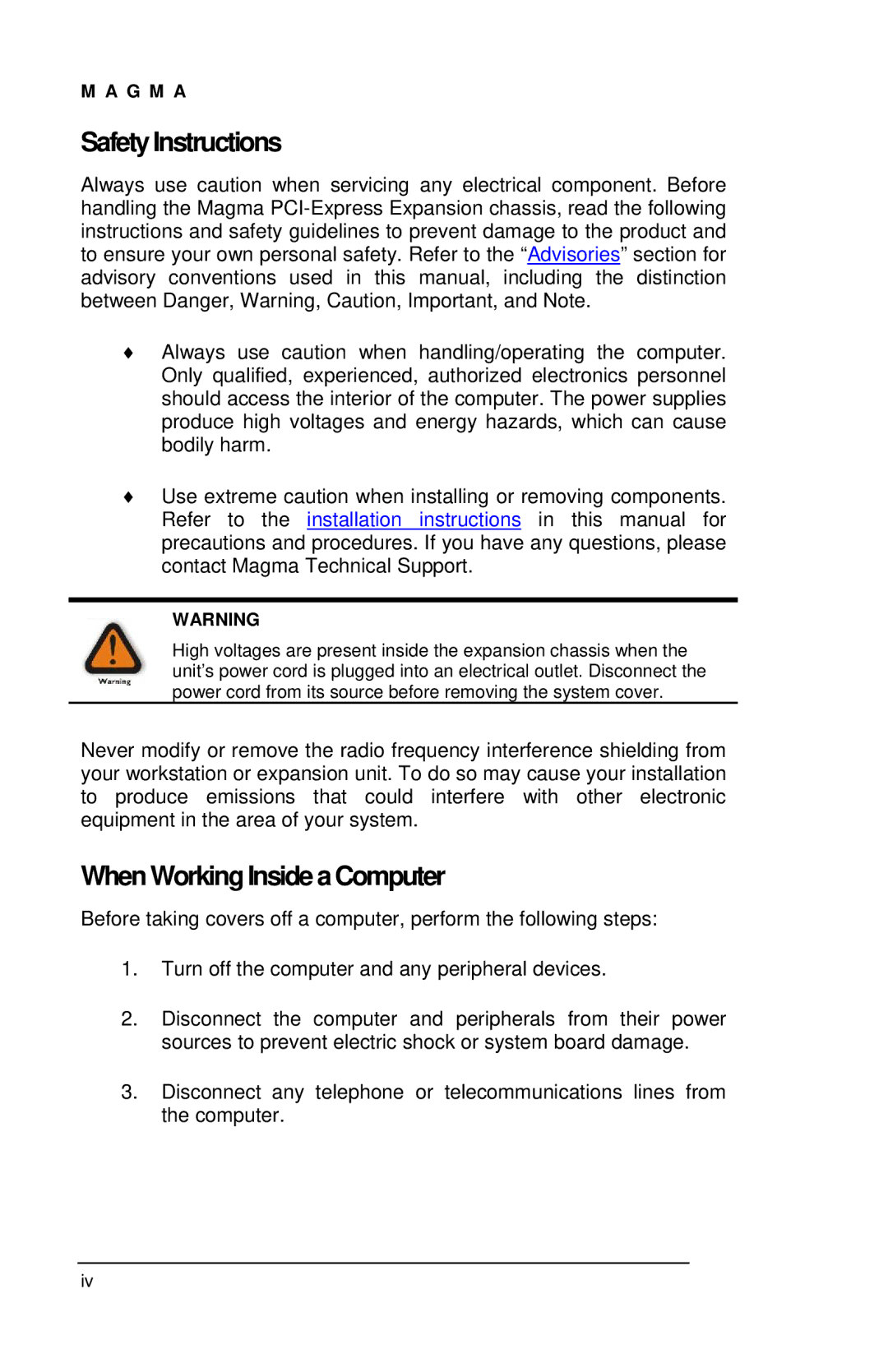 Magma EB2R user manual SafetyInstructions, WhenWorkingInsideaComputer 