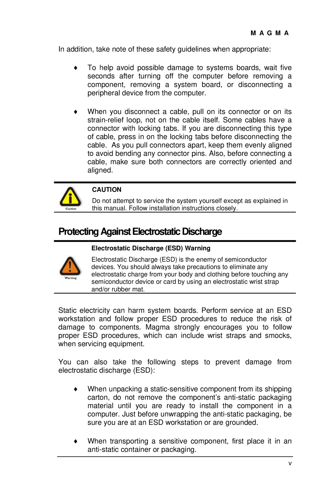 Magma EB2R user manual Protecting Against Electrostatic Discharge, Electrostatic Discharge ESD Warning 