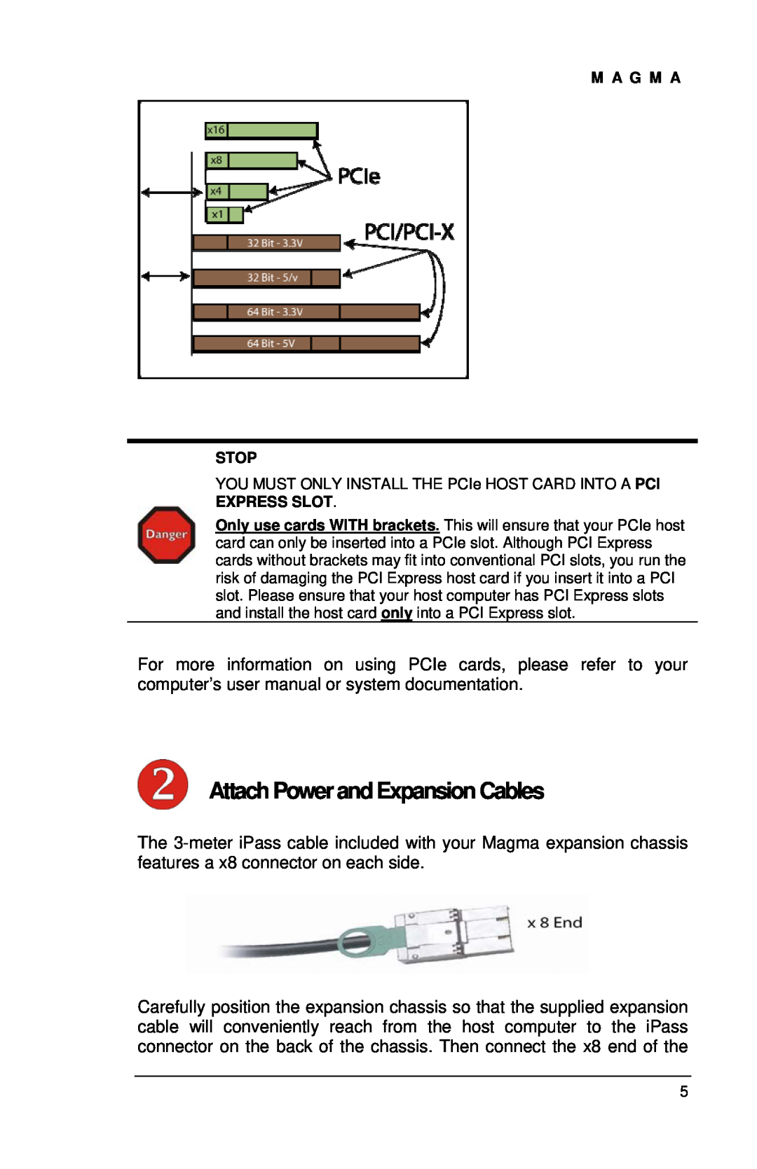 Magma EB7R-x8, EBU, EB7-x8 user manual Attach Power and Expansion Cables, M A G M A Stop 