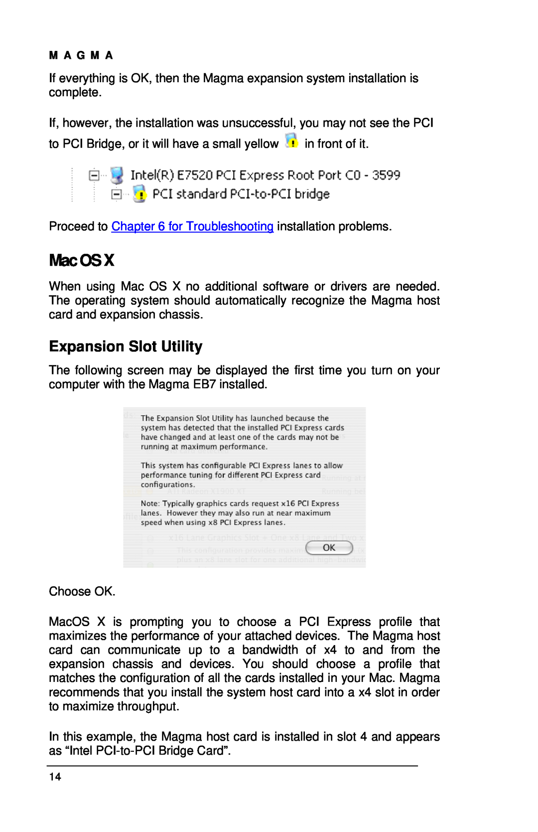 Magma EB7R-x8, EBU, EB7-x8 user manual MacOSX, Expansion Slot Utility 