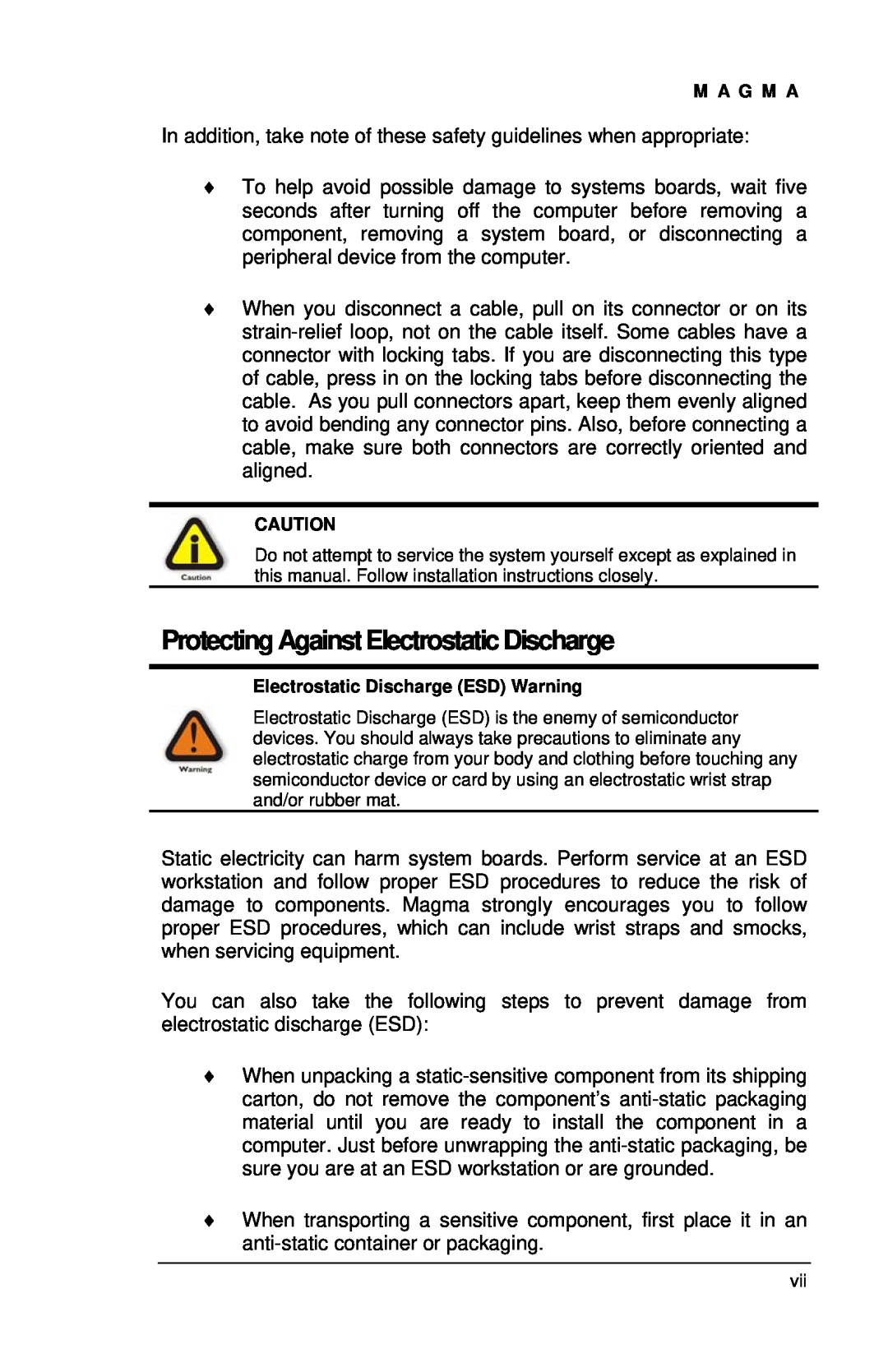 Magma EB7R-x8, EBU, EB7-x8 user manual Protecting Against Electrostatic Discharge 
