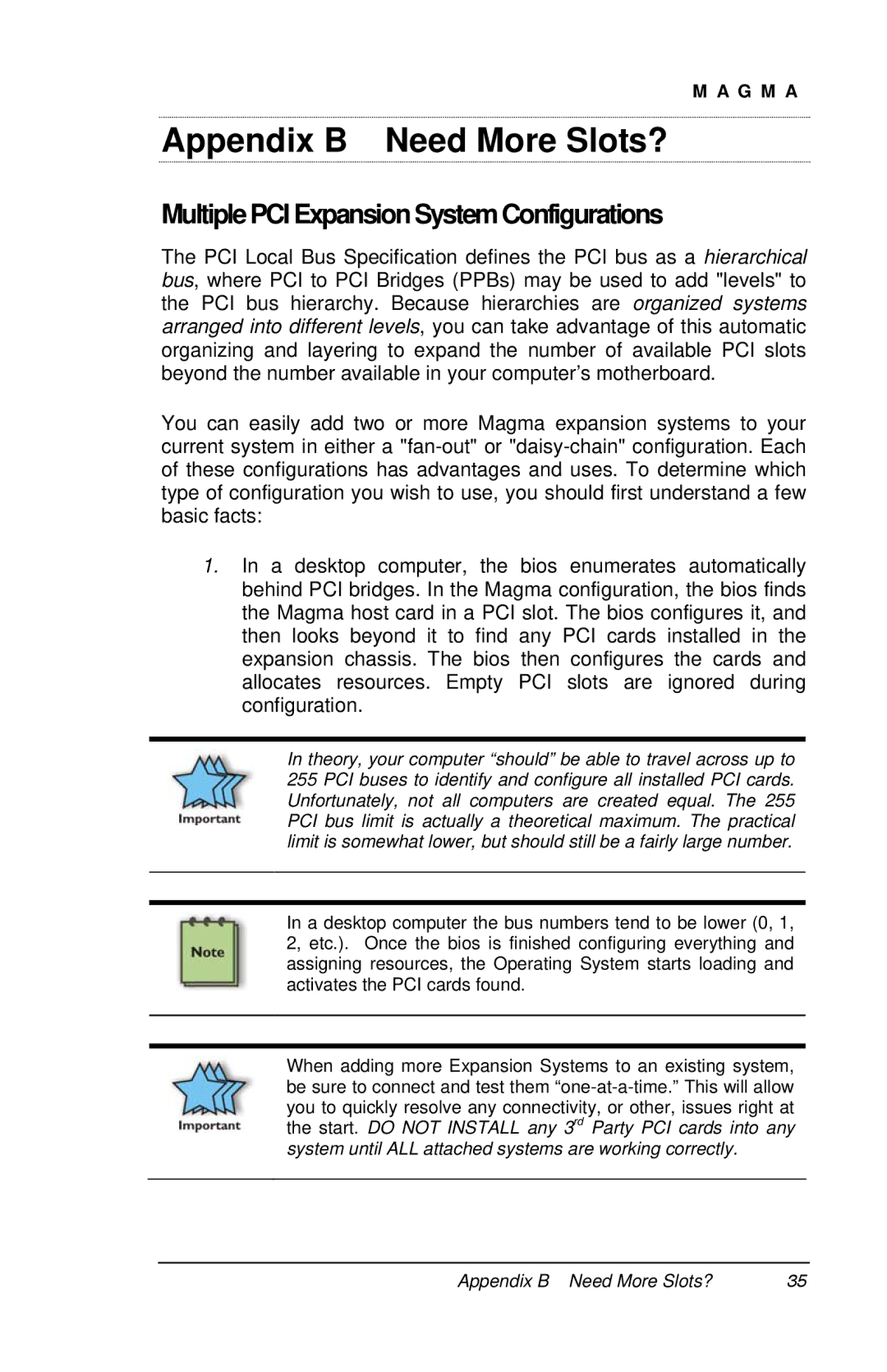 Magma P13RR manual Appendix B Need More Slots?, Multiple PCI Expansion System Configurations 