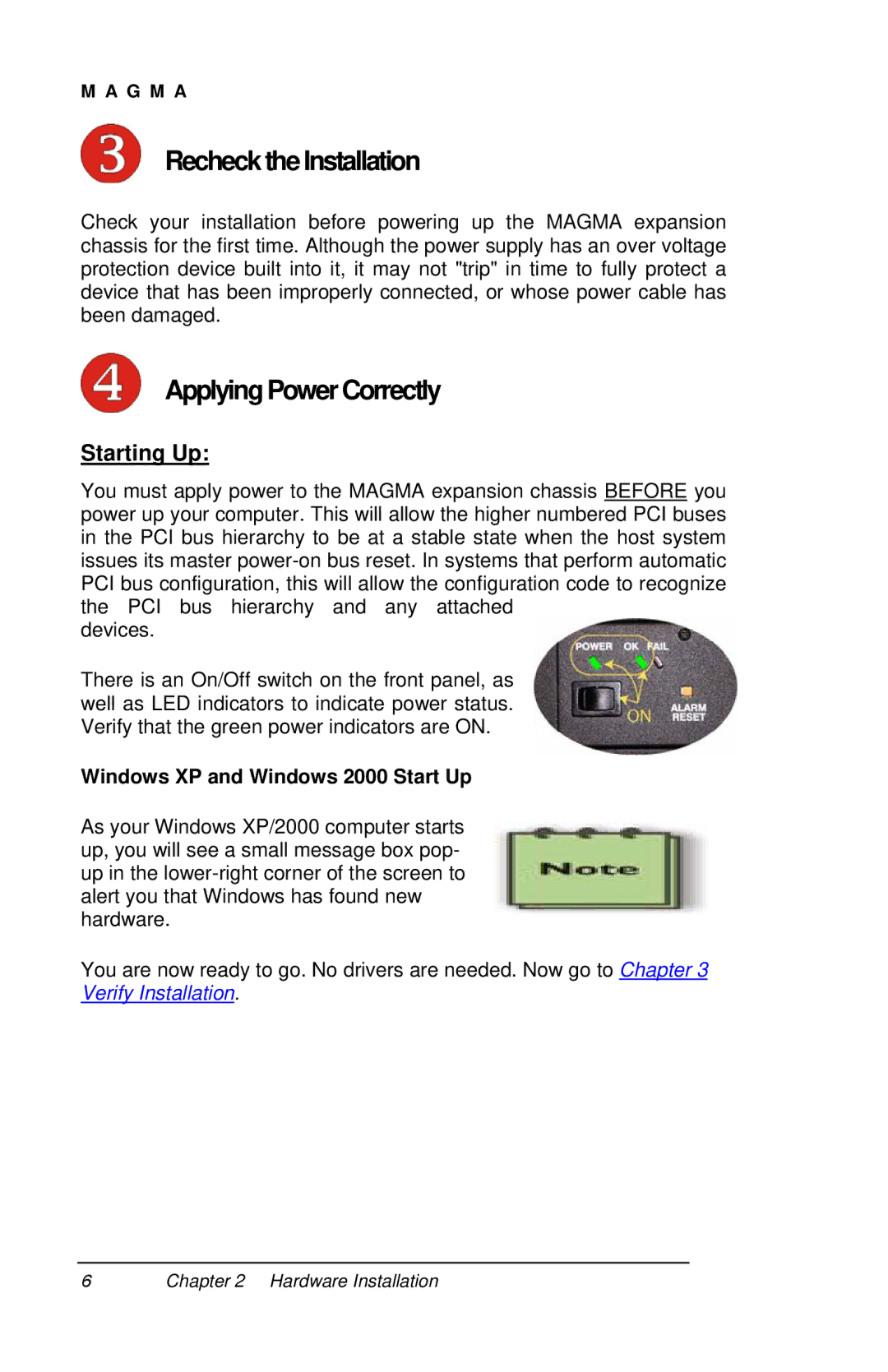 Magma P13RR-TEL user manual RechecktheInstallation, Applying PowerCorrectly, Starting Up 