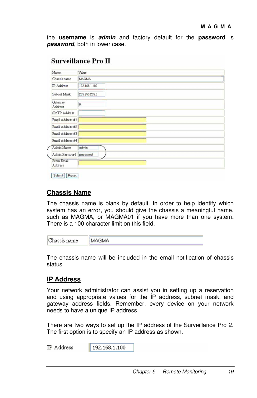 Magma P13RR-TEL user manual Chassis Name, IP Address 