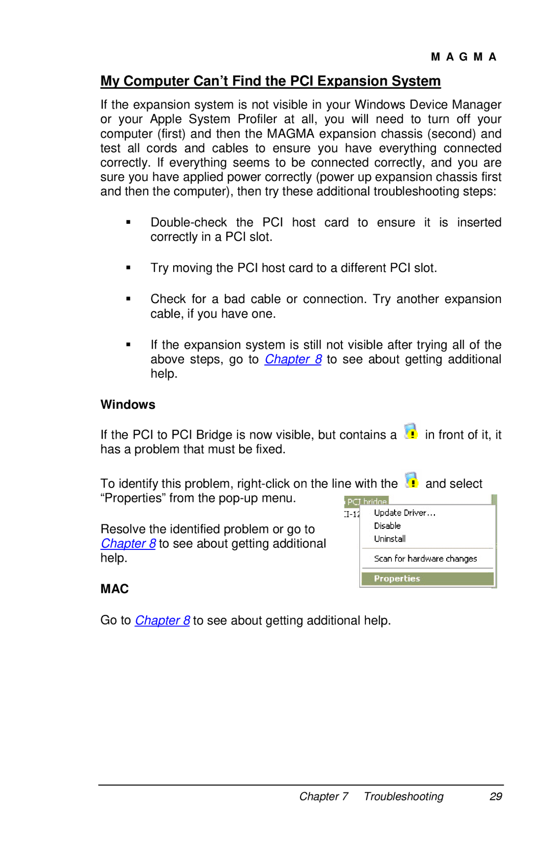 Magma P13RR-TEL user manual My Computer Can’t Find the PCI Expansion System, Windows 