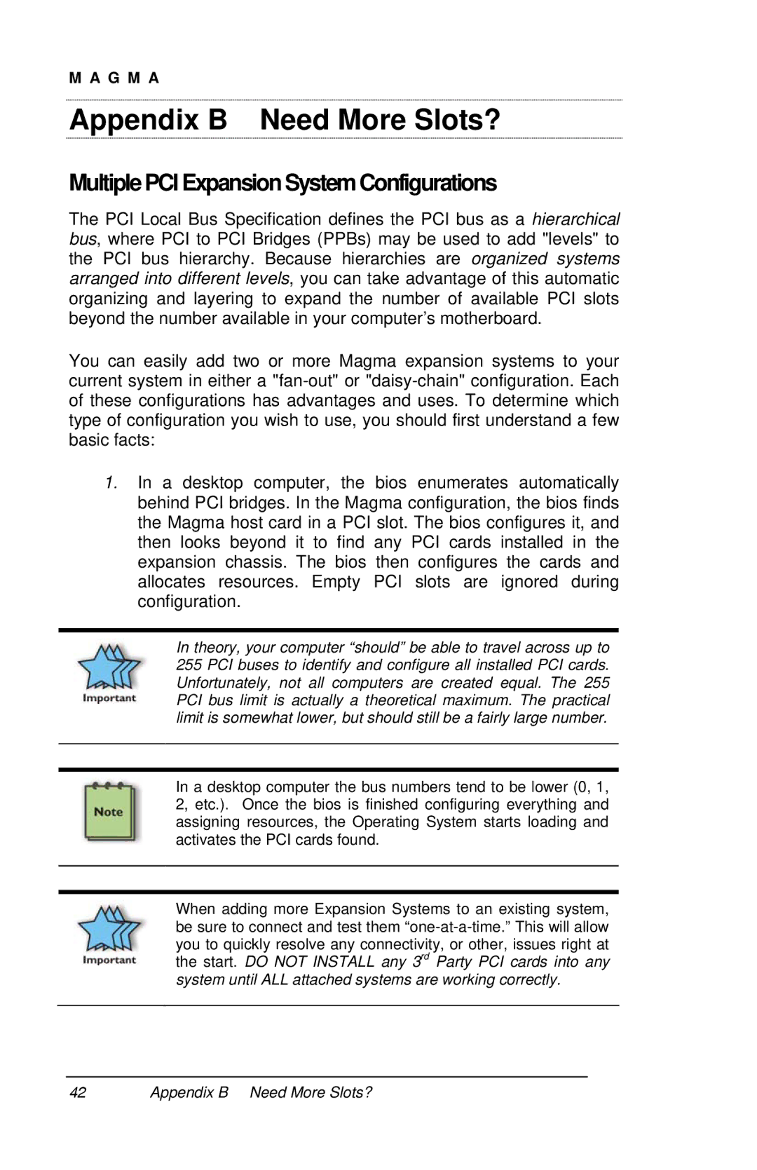 Magma P13RR-TEL user manual Appendix B Need More Slots?, Multiple PCI Expansion System Configurations 