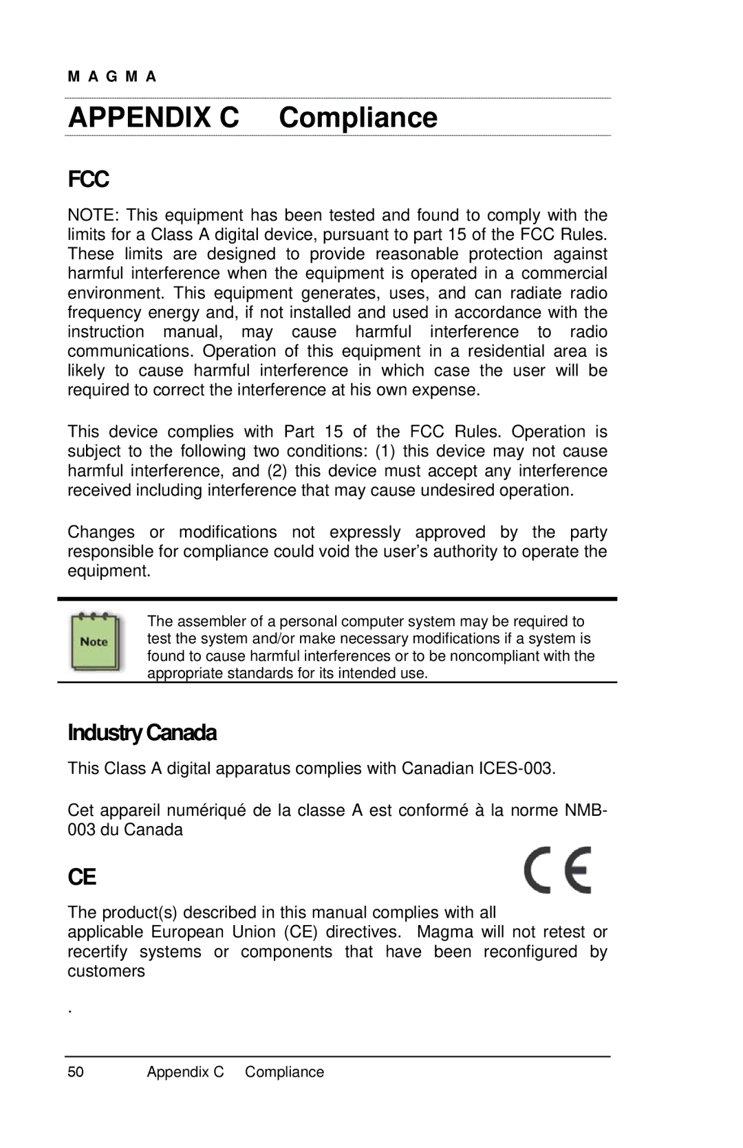 Magma P13RR-TEL user manual Appendix C Compliance, IndustryCanada 