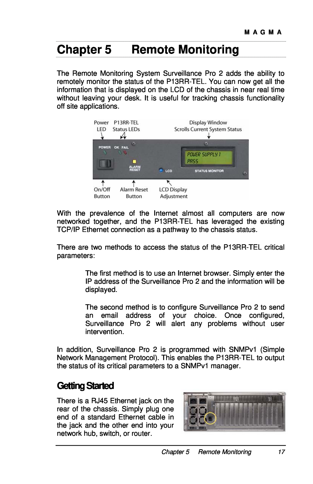 Magma P13RR-TEL user manual Remote Monitoring, Getting Started 