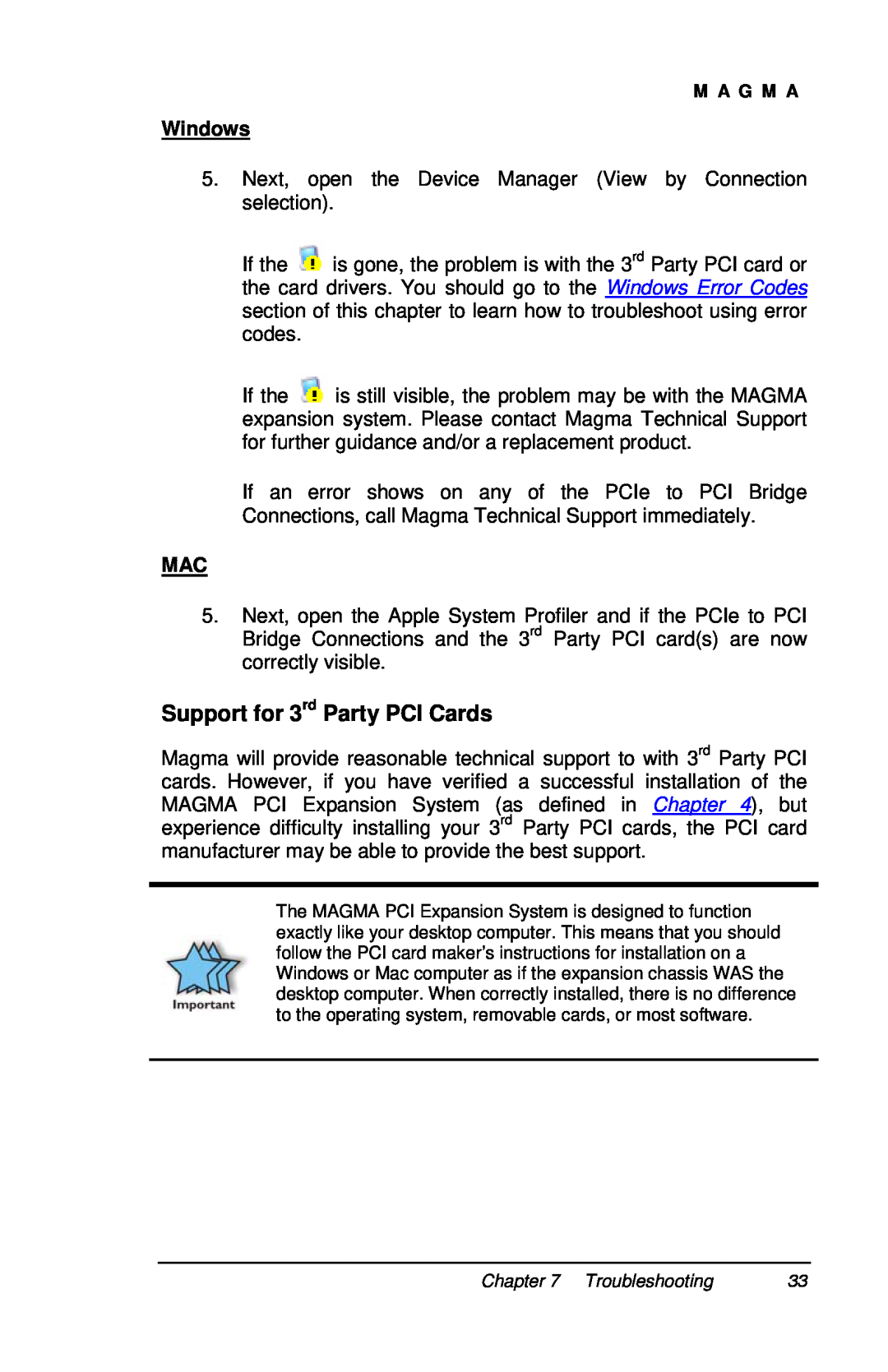 Magma P13RR-TEL user manual Support for 3rd Party PCI Cards 