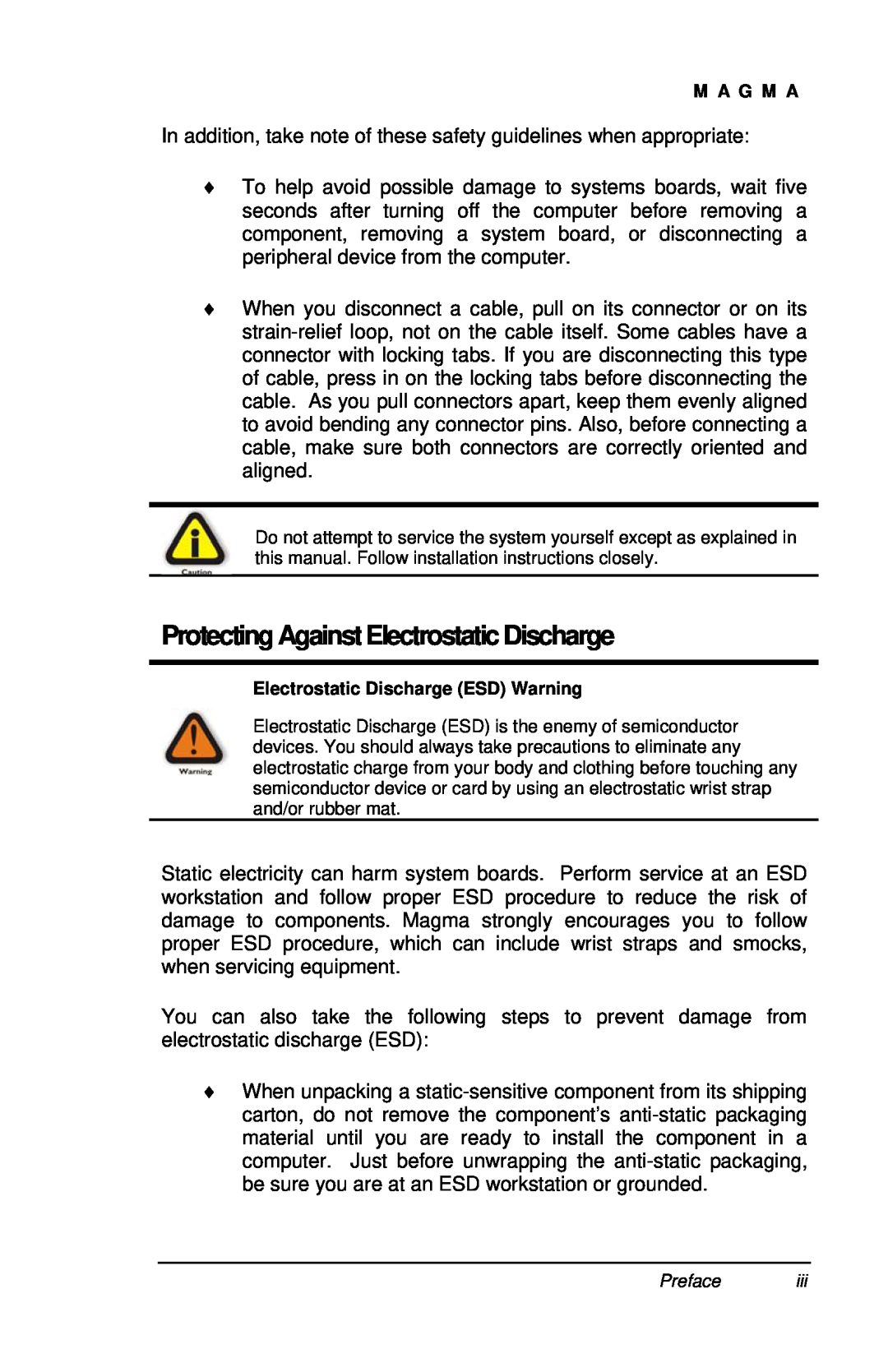 Magma P13RR-TEL user manual Protecting Against Electrostatic Discharge 
