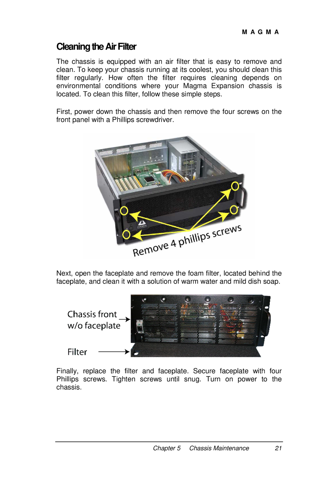 Magma PE6RR, PE6R4 user manual CleaningtheAirFilter 