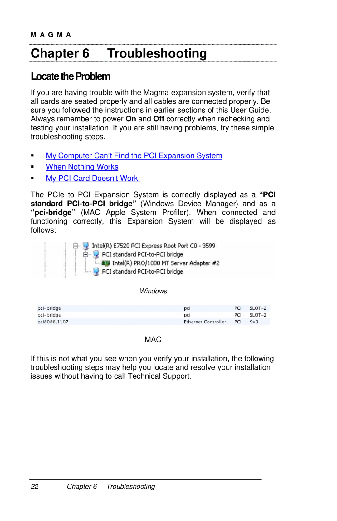 Magma PE6R4, PE6RR user manual Troubleshooting, LocatetheProblem 