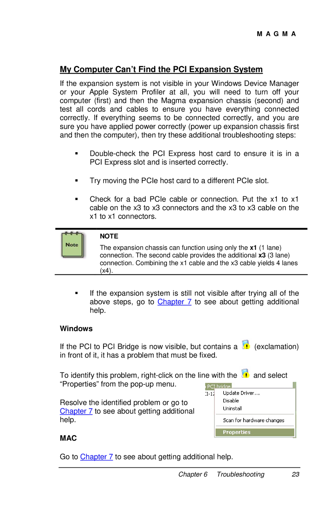 Magma PE6RR, PE6R4 user manual My Computer Can’t Find the PCI Expansion System, Windows 