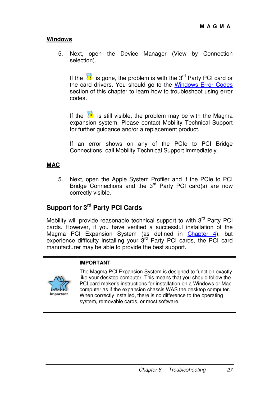 Magma PE6RR, PE6R4 user manual Support for 3rd Party PCI Cards 