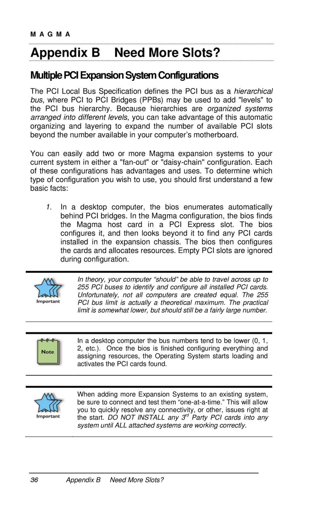 Magma PE6R4, PE6RR user manual Appendix B Need More Slots?, Multiple PCI Expansion System Configurations 