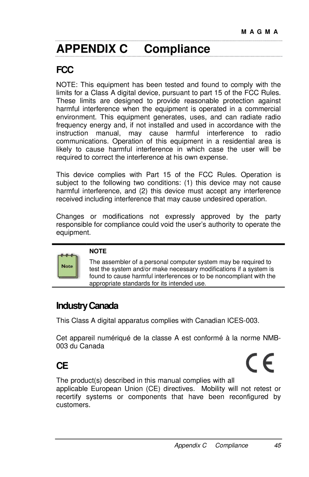 Magma PE6RR, PE6R4 user manual Appendix C Compliance, IndustryCanada 