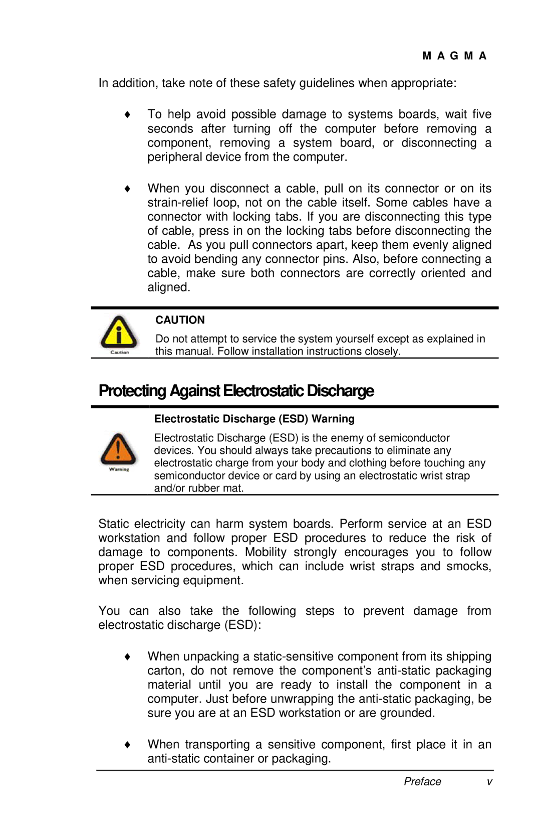 Magma PE6RR, PE6R4 user manual Protecting Against Electrostatic Discharge, Electrostatic Discharge ESD Warning 