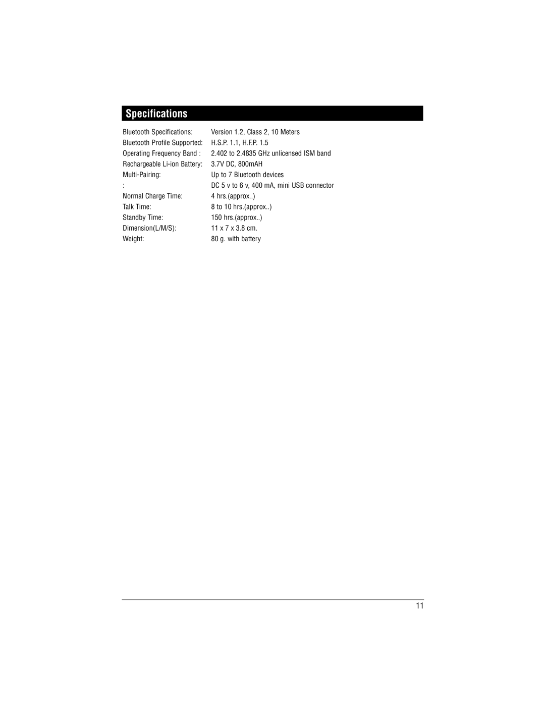 Magnadyne BT-HFKP30 installation manual Specifications, P .1, H.F.P 